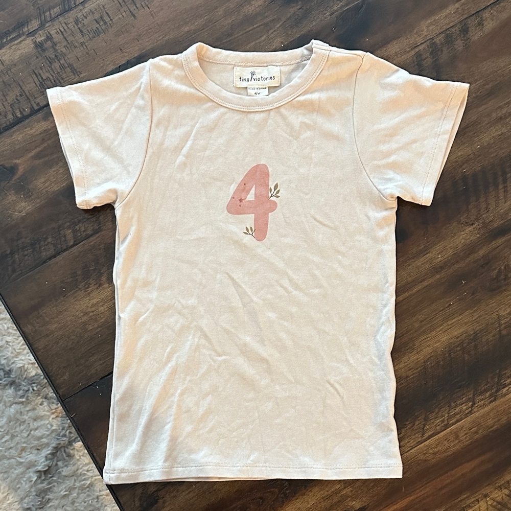 Cream Kids T-Shirt with Pink Number by